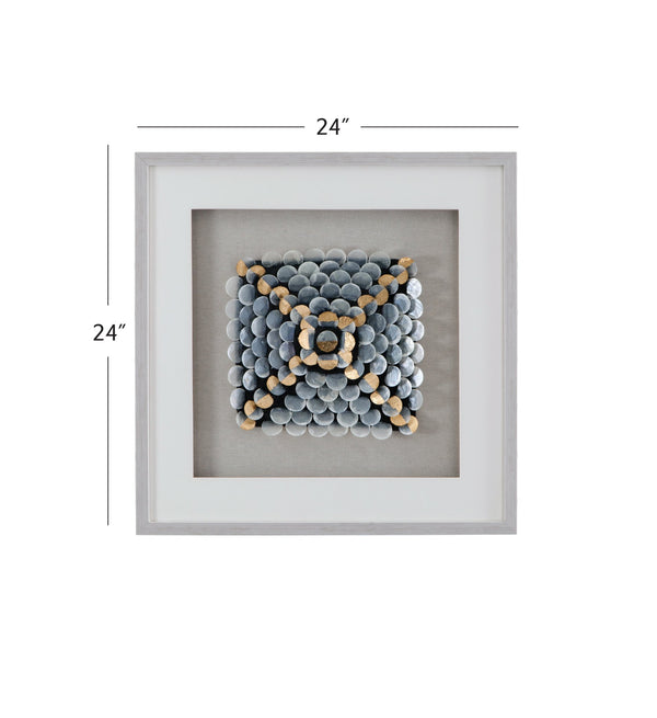 Basset Mirror Roselle Shadow Box Wall Art - Elegant Neutral Matboard & Silver Molding For Chic Home Decor Silver Shell,Linen,Mdf,Resin Frame 7500-784