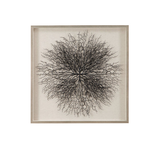 Basset Mirror Gracee Shadow Box Wall Art With Elegant Sea Fan Design And Stylish Silver Molding For Home Decor White Resin,Plastic Tree,Linen,Mdf 7500-787