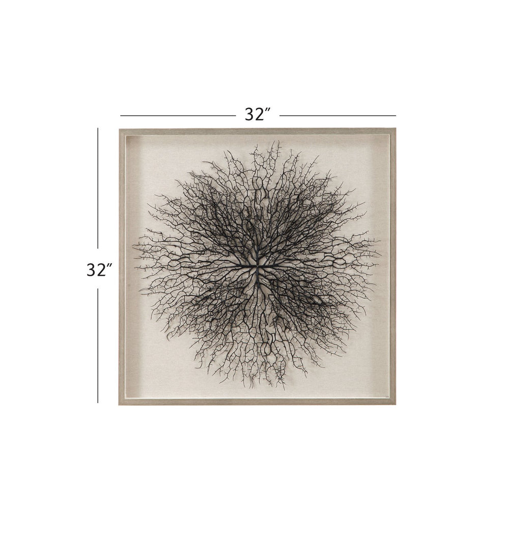 Basset Mirror Gracee Shadow Box Wall Art With Elegant Sea Fan Design And Stylish Silver Molding For Home Decor White Resin,Plastic Tree,Linen,Mdf 7500-787