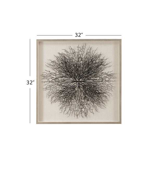 Basset Mirror Gracee Shadow Box Wall Art With Elegant Sea Fan Design And Stylish Silver Molding For Home Decor White Resin,Plastic Tree,Linen,Mdf 7500-787