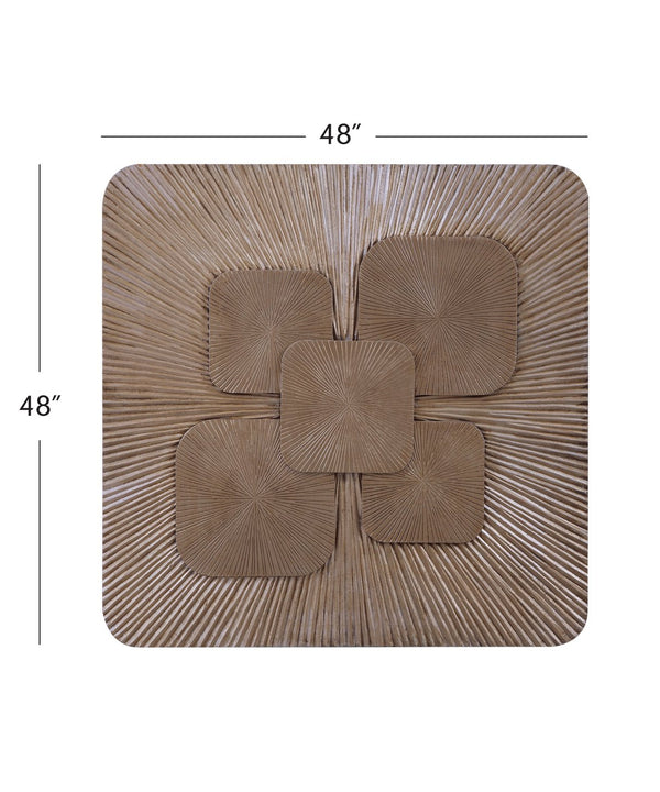 Basset Mirror Crobuzon Rustic Modern Carved Wall Art - Stunning Starburst Design With Organic Leaf Motif Silver Asian Hardwood 7500-807