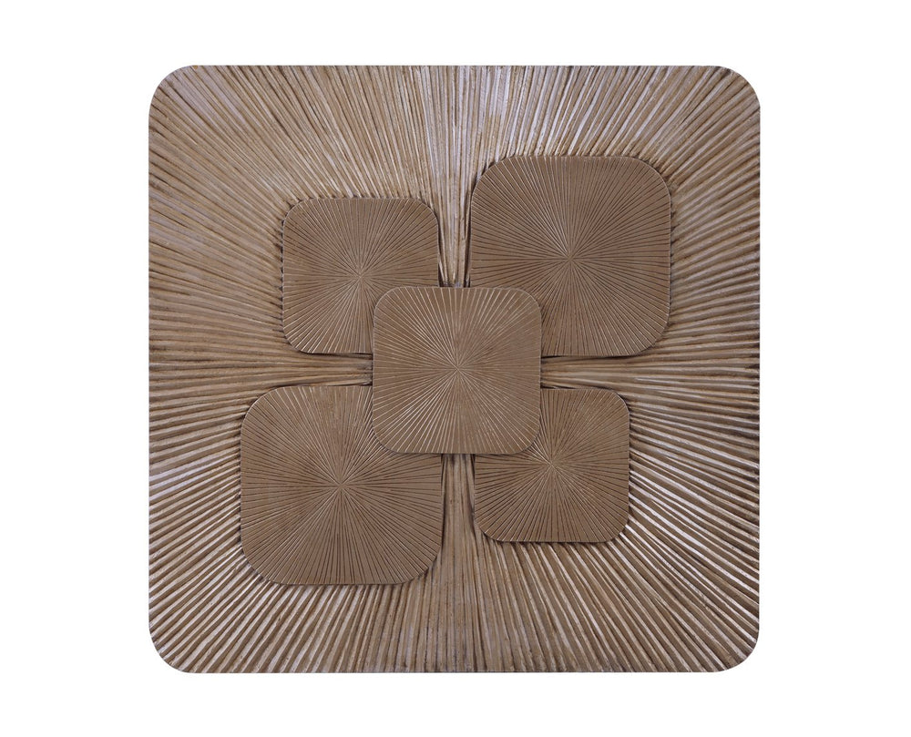 Basset Mirror Crobuzon Rustic Modern Carved Wall Art - Stunning Starburst Design With Organic Leaf Motif Silver Asian Hardwood 7500-807