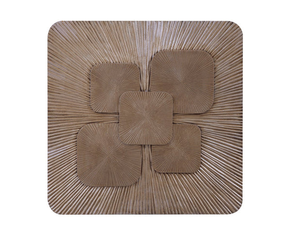 Basset Mirror Crobuzon Rustic Modern Carved Wall Art - Stunning Starburst Design With Organic Leaf Motif Silver Asian Hardwood 7500-807