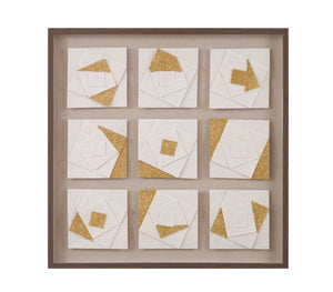 Basset Mirror Framework Wall Art - Modern Shadowbox Design With 3d Abstract Pieces In White, Gold & Brown Frame Brown Resin,Mdf Board 7500-810