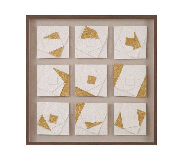 Basset Mirror Framework Wall Art - Modern Shadowbox Design With 3d Abstract Pieces In White, Gold & Brown Frame Brown Resin,Mdf Board 7500-810