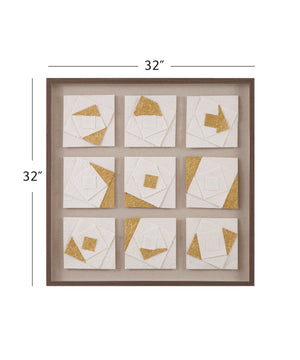 Basset Mirror Framework Wall Art - Modern Shadowbox Design With 3d Abstract Pieces In White, Gold & Brown Frame Brown Resin,Mdf Board 7500-810