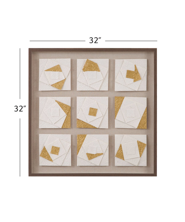 Basset Mirror Framework Wall Art - Modern Shadowbox Design With 3d Abstract Pieces In White, Gold & Brown Frame Brown Resin,Mdf Board 7500-810