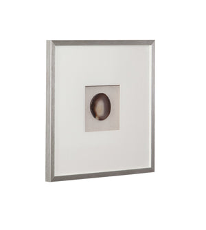 Basset Mirror Agate Stone Wall Art - Serene Neutral Tones With Wood Frame, Cream Mat, And Modern Linen Backdrop Silver Resin 7500-813