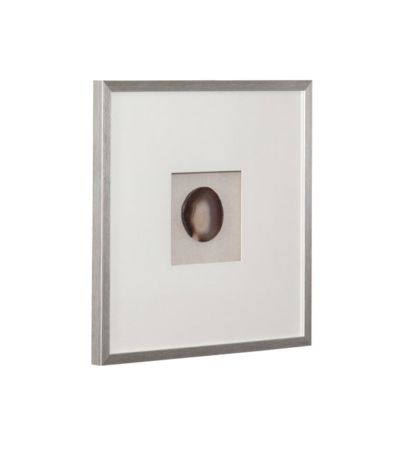 Basset Mirror Agate Stone Wall Art - Serene Neutral Tones With Wood Frame, Cream Mat, And Modern Linen Backdrop Silver Resin 7500-813