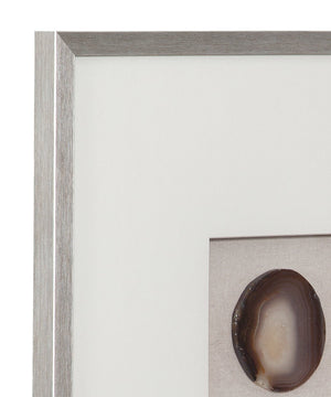 Basset Mirror Agate Stone Wall Art - Serene Neutral Tones With Wood Frame, Cream Mat, And Modern Linen Backdrop Silver Resin 7500-813