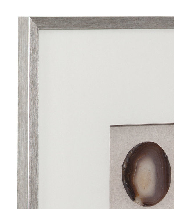 Basset Mirror Agate Stone Wall Art - Serene Neutral Tones With Wood Frame, Cream Mat, And Modern Linen Backdrop Silver Resin 7500-813