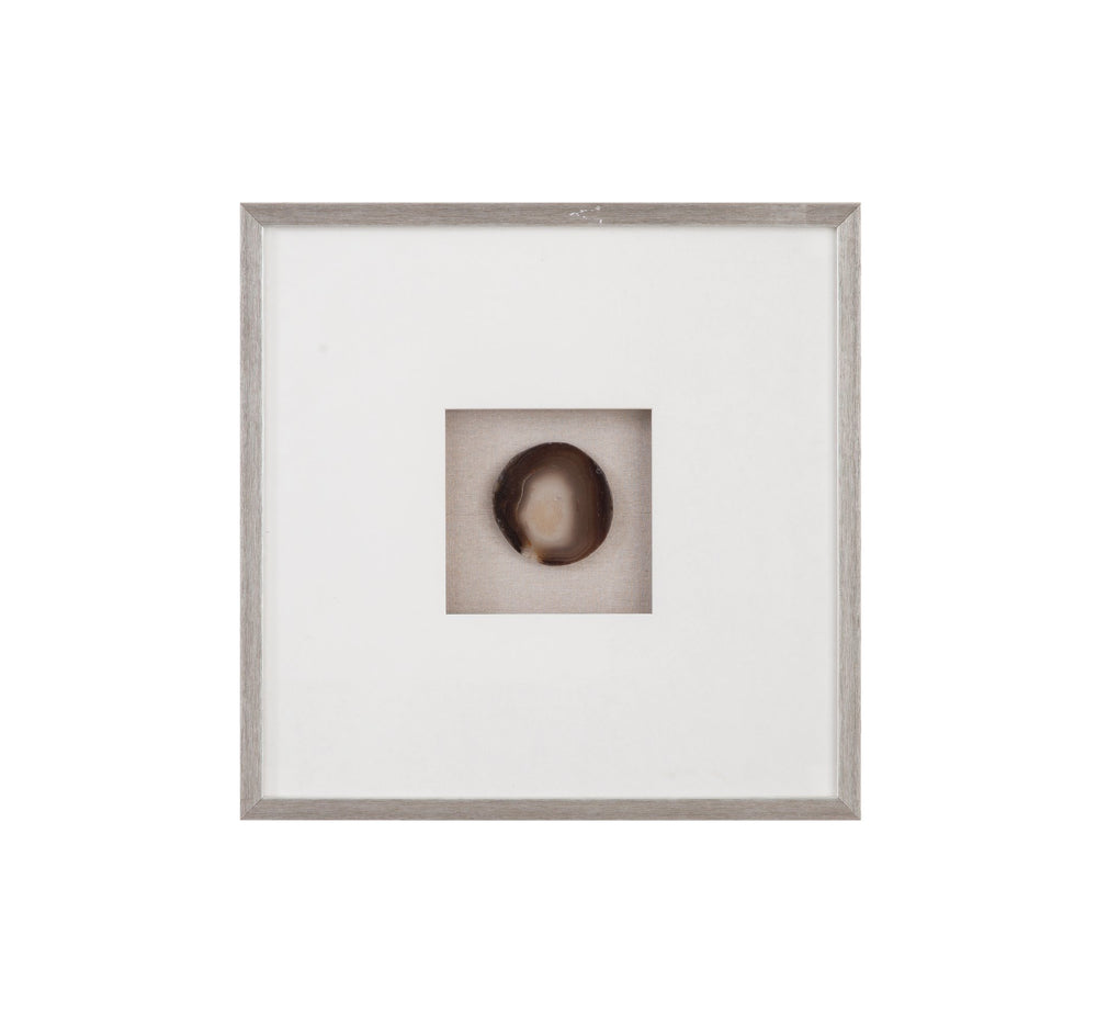Basset Mirror Agate Stone Wall Art - Serene Neutral Tones With Wood Frame, Cream Mat, And Modern Linen Backdrop Silver Resin 7500-813