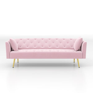 English Elm Modern Tufted Velvet Sleeper Sofa Retro Style Convertible Fold Flat for Compact Spaces Pink W2353P399455