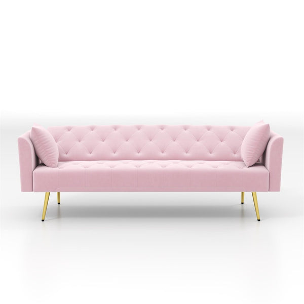English Elm Modern Tufted Velvet Sleeper Sofa Retro Style Convertible Fold Flat for Compact Spaces Pink W2353P399455