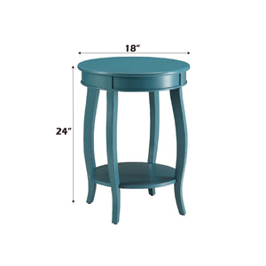 English Elm Aberta Teal Round Accent Table with Open Bottom Shelf, Wooden Cabriole Legs, 40lb Top Capacity B2726P277915