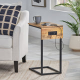 Christopher Knight Home® - Noble House - Oceola Modern Industrial Handcrafted Mango Wood C-Shaped Side Table with Charging Port, Natural and Black