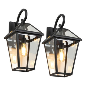 Black Metal Framed Glass Outdoor Hanging Lantern for Porch Patio and Entryway Ambiance