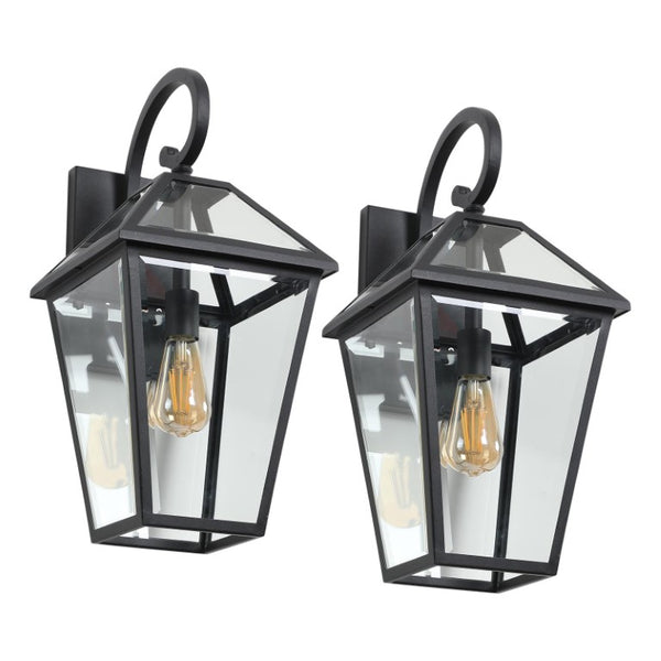 Black Metal Framed Glass Outdoor Hanging Lantern for Porch Patio and Entryway Ambiance