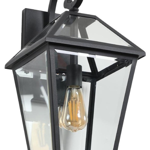 Black Metal Framed Glass Outdoor Hanging Lantern for Porch Patio and Entryway Ambiance