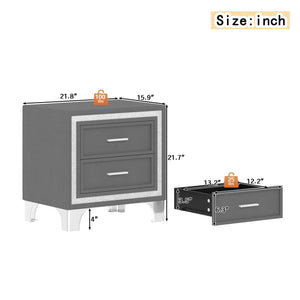 English Elm Mid Century Nightstand Velvet 2-Drawer Bedside Table with Metal Legs, Retro Space-Saving Storage and Durable Finish Gray 23.5 L x 19 W x 17 H N733P183659E