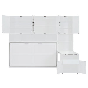 English Elm Twin Murphy Wall Bed with Integrated Closet Drawers and Desk for Studio Spaces White LP000595AAK-2
