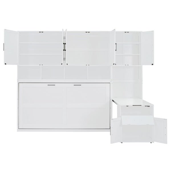 English Elm Twin Murphy Wall Bed with Integrated Closet Drawers and Desk for Studio Spaces White LP000595AAK-2