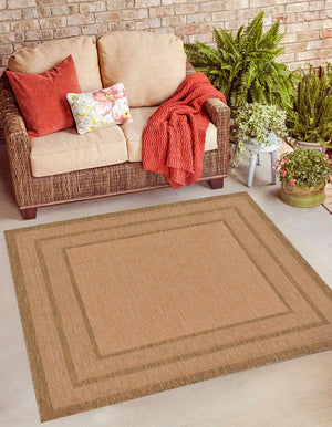 Unique Loom Outdoor Border Multi Border Machine Made Border Rug Tan, Light Brown 5' 4" x 6' 1"