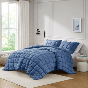 JLA Home Intelligent Design - Down Down Alternative Comforter Set with 3D Puff Stitching, Overfilled Warmth, OEKO-TEX Luxury Plush Mini Set Navy ID10-2312