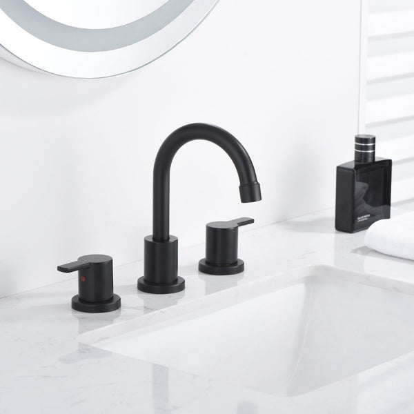 English Elm Bathroom Widespread Faucet Matte Black Dual Handle with Swivel Spout Supply Lines B2724P501315