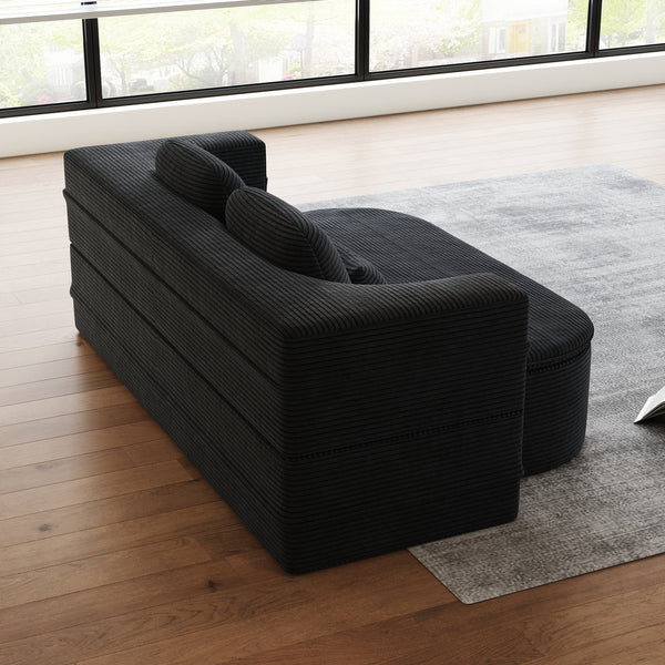 English Elm 75''2-In-1 Foldable Sofa Bed - Versatile Corduroy Lounge With Integrated Blanket & Pillows For Comfort W834P317046