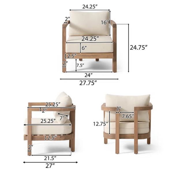 English Elm Christopher Knight Home® - 5-Pieces Acacia Wood Patio Set with Plush Beige Cushions, Coffee & End Tables, Durable Outdoor Seating N780P7230308