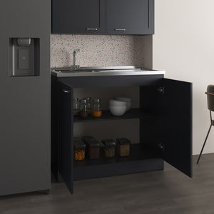 English Elm Zurich Freestanding Utility Sink with Black Cabinet Two Shelves for Laundry Garage B070S00372