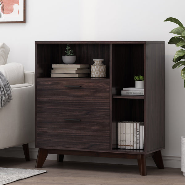 English Elm Christopher Knight Home® - CABINET mid-century modern faux wood storage console with splayed legs, drawers & cubby shelves Wenge 67351.00WENG
