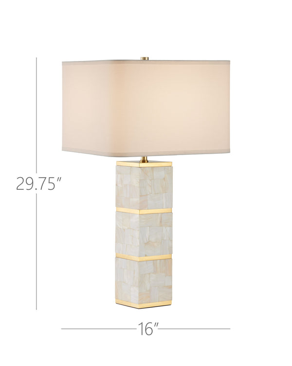 Currey & Company Casey Mother Of Pearl Table Lamp – Elegant Sculptural Design With Brass Accents For Modern Homes Natural Mother Of Pearl ,Stainless Steel ,Composite 6000-1033-currey-company