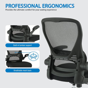 OSP Home Furnishings Mesh Back Ergonomic Office Chair with Lumbar Support Flip up Arms and Foam Seat Cushion Black EM96809C-3