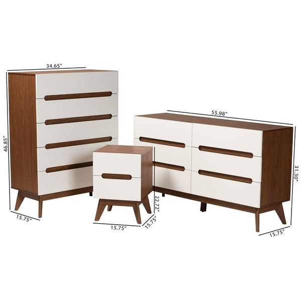 Baxton Studio Baxton Studio Calypso Mid-Century Modern 3-Piece Storage Set in Two-Tone White & Walnut Finish Calypso-Walnut/White-3PC Storage Set