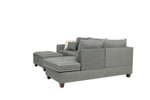 English Elm Beautiful 3-pcs Sectional Sofa with Reversible Chaise and Storage Ottoman Plush Summer Hues Comfort Steel Gray 76 L x 35 W x 16 H B011S01054