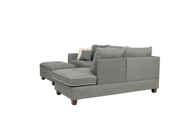 English Elm Beautiful 3-pcs Sectional Sofa with Reversible Chaise and Storage Ottoman Plush Summer Hues Comfort Steel Gray 76 L x 35 W x 16 H B011S01054