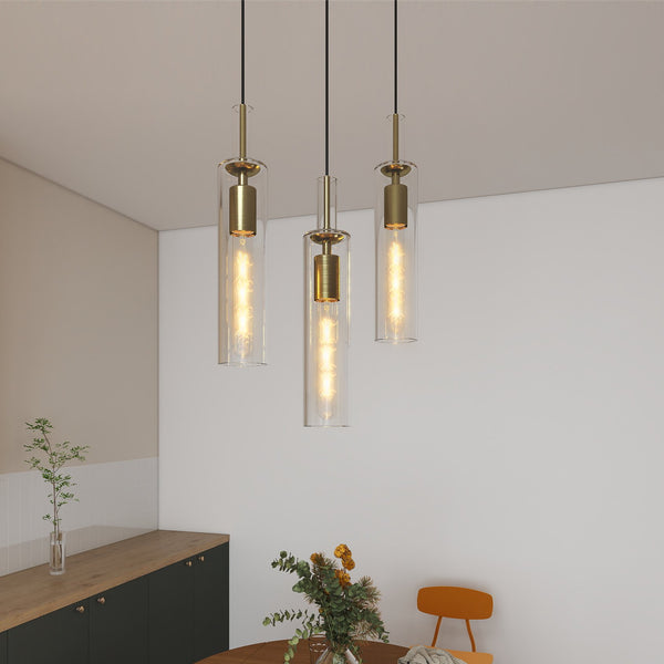 English Elm Gold Modern 3-Pack Pendant Lights with Clear Striped Glass Shades for Kitchen Island Dining Room W2312P375008