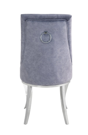 English Elm Dekel Upholstered High-Back Dining Chair Set of 2 with Tufted Padded Back, Stainless Frame and Legs Gray,Silver 49 L x 34 W x 25 H B2726P338121