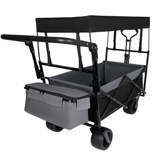 English Elm With Canopy and Steel Frame Collapsible Wagon All-terrain Heavy Duty Outdoor Cart Black W2932P326774