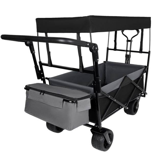 English Elm With Canopy and Steel Frame Collapsible Wagon All-terrain Heavy Duty Outdoor Cart Black W2932P326774