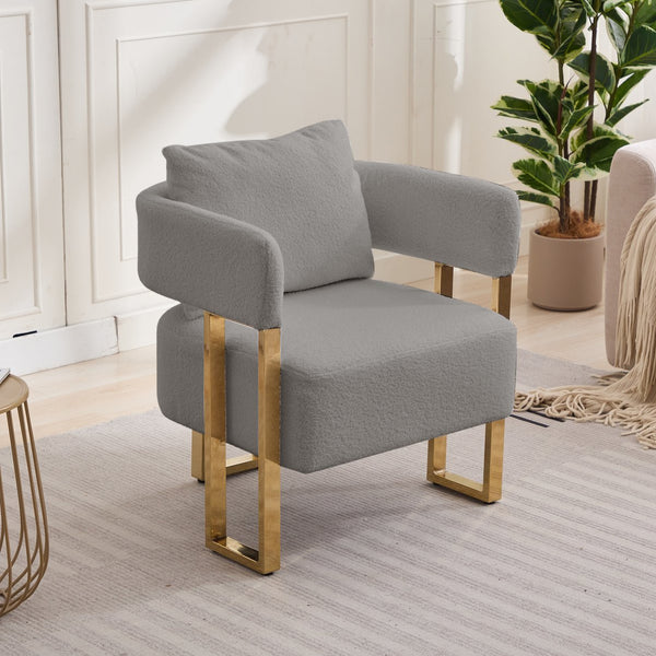 English Elm TS Teddy fleece upholstered decorative chair with gold metal legs, ergonomic plush seat for comfort and style Grey W2311P237967
