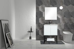 English Elm 24" Floating Bathroom Vanity Base Glossy White Wall Mount Soft Close Cabinet W1920P263624