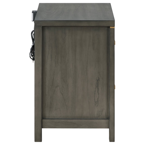 English Elm Herndon Grey 2-Drawer Nightstand with USB Port, Brass Accents & Wood Grain Finish for Modern Bedrooms B062P299925