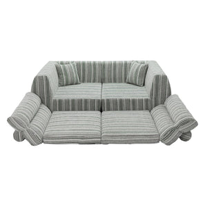 English Elm Chenille Stripe Velvet Sofa Three Seat Minimalist Upholstered Couch for Living Room Sage Green,White+Green W5532S00015