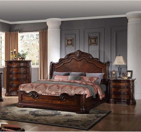English Elm Traditional Faux Marble Top Walnut Nightstand with Three Drawers for Master Bedroom B011P450619