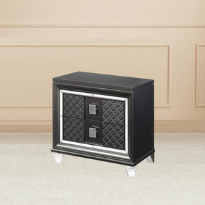 English Elm Modern Glam Nightstand with Mirror Inlay and Patterned Drawers, Luxurious Accent Table 26x17x27 Metallic Grey 20.5 L x 32.5 W x 29.5 H B2741P324337