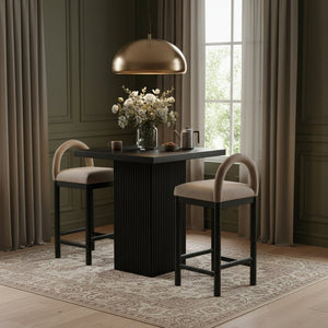 Meridian Furniture Belinda Fluted Solid Wood Base Counter Height Table with Oak Veneer Top Seats Four Black 32" W x 32" D x 36" H 750Black-T