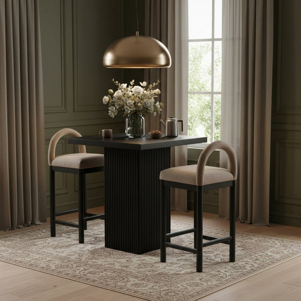 Meridian Furniture Belinda Fluted Solid Wood Base Counter Height Table with Oak Veneer Top Seats Four Black 32" W x 32" D x 36" H 750Black-T